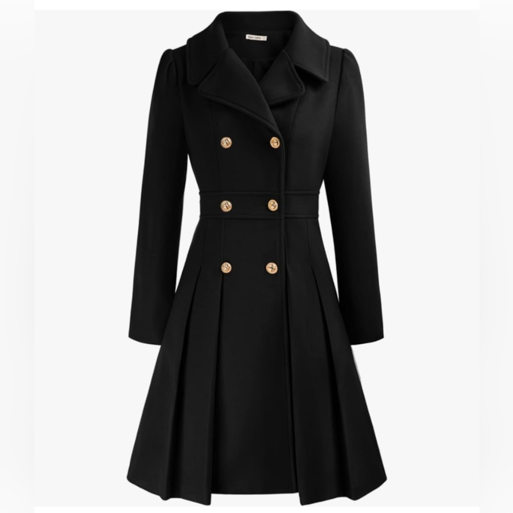 Grace Karin Women's Trench Coat, Notch Double Breasted, A Line Wool Pea Coat